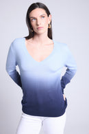 Pull Col V Dip Dye Ebene - Bleu - Femme