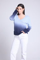 Pull Col V Dip Dye Ebene - Bleu - Femme