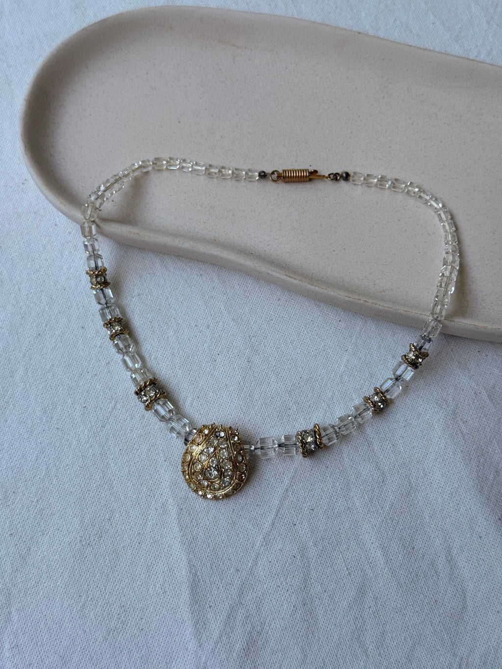 Orena Vintage Necklace - Faceted Crystal Beads and Pavé Pendant