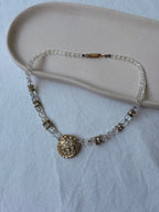 Orena Vintage Necklace - Faceted Crystal Beads and Pavé Pendant