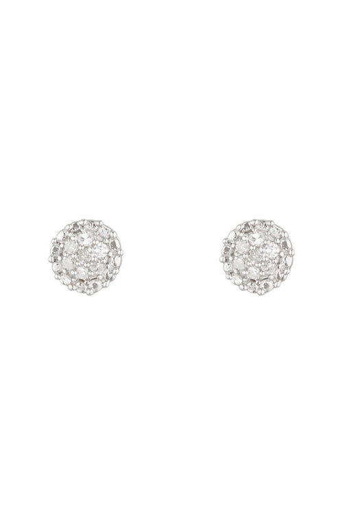 Earrings "Round Stud" Diamonds 0,02/14 - Gold Blanc 375/1000
