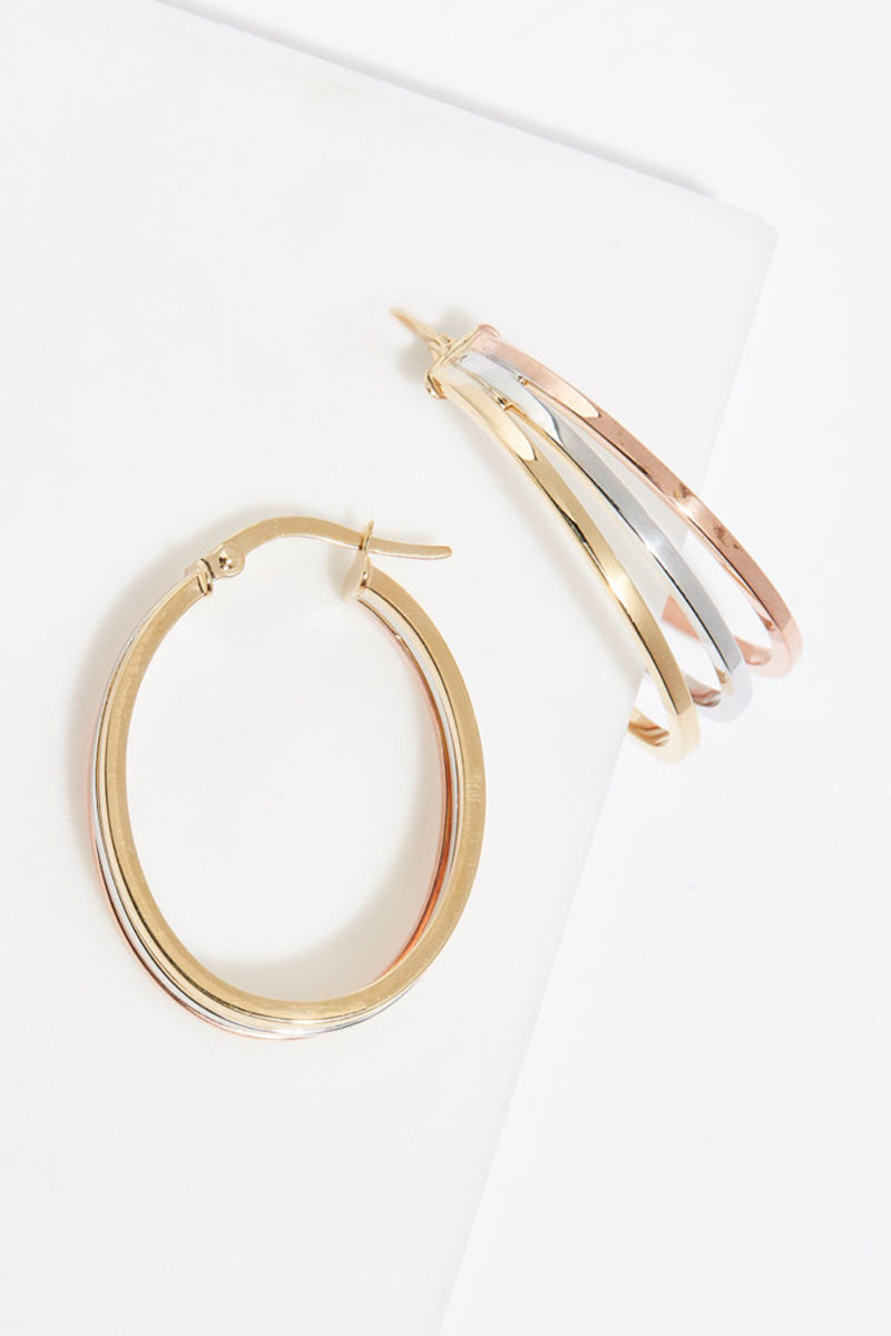 Créoles 30Mm "Orion" Or Tricolore 375/1000 - Or Tricolore 375/1000