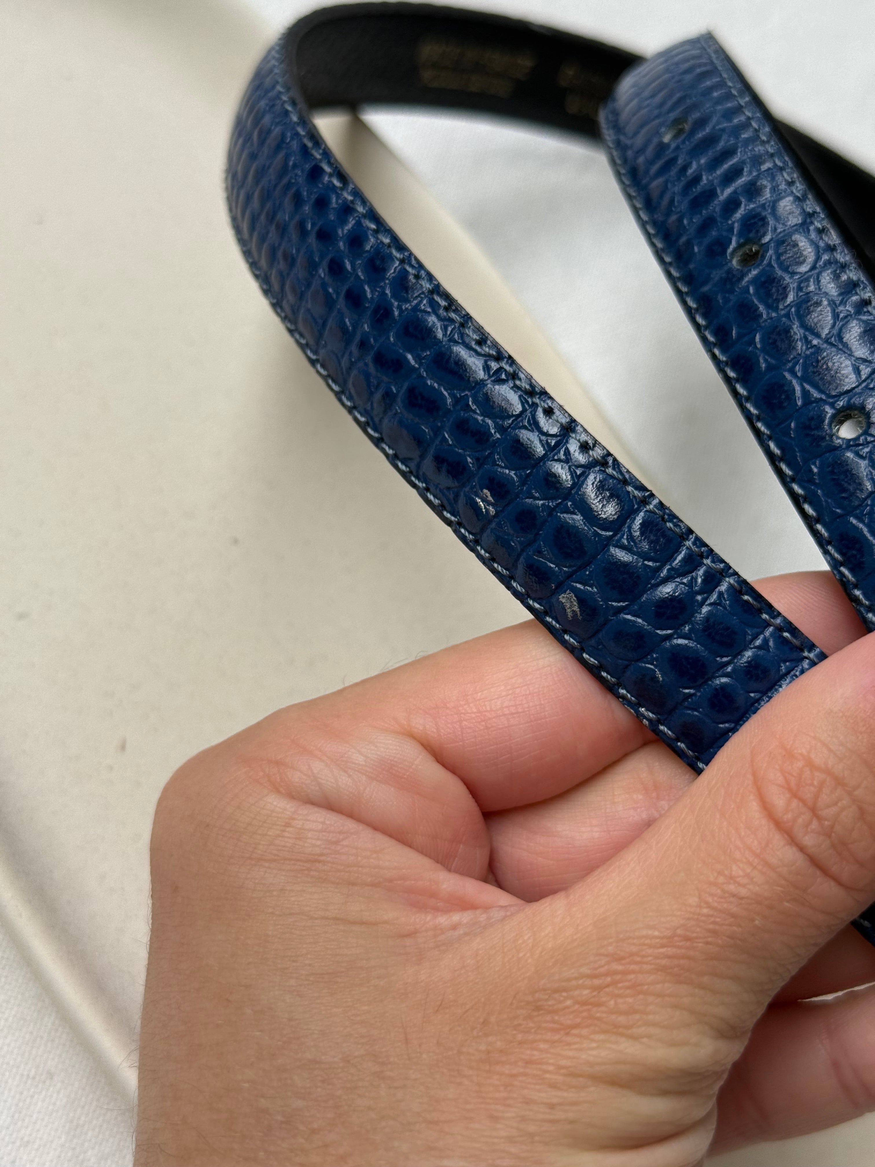 Ceinture Givenchy Vintage - Cuir Bleu Imitation Croco