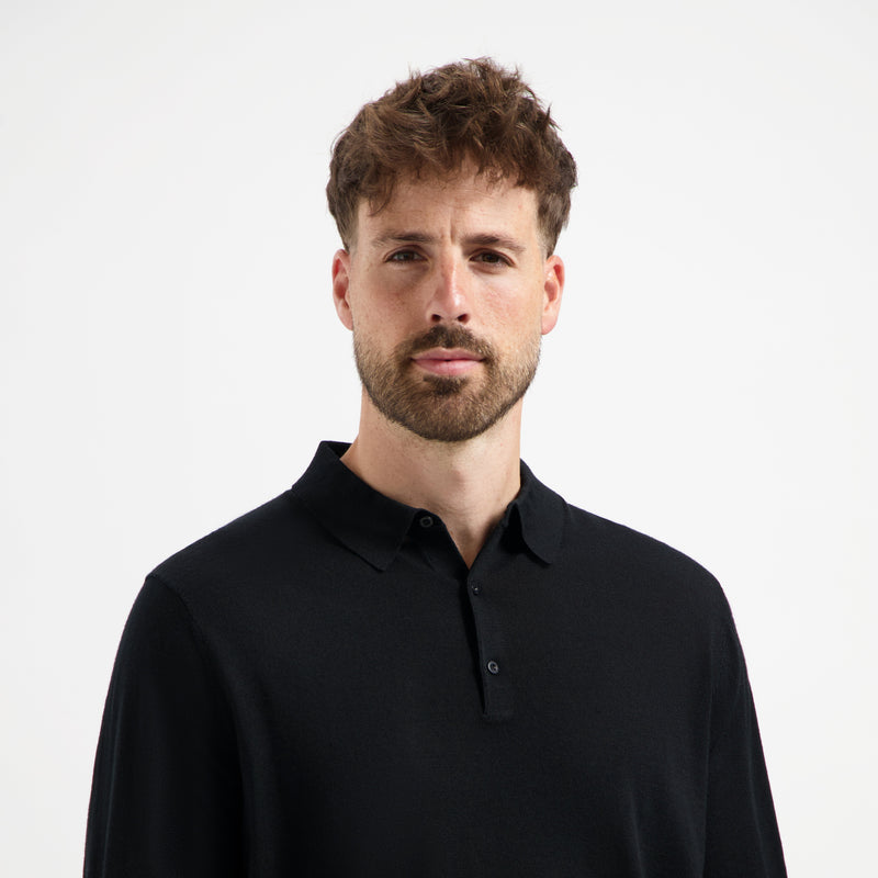 Polo Long Sleeve 100% Merino - Basalt Black