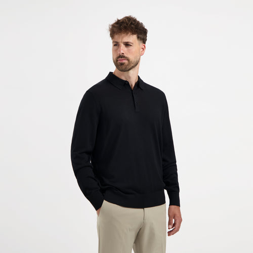 Polo Long Sleeve 100% Merino - Basalt Black