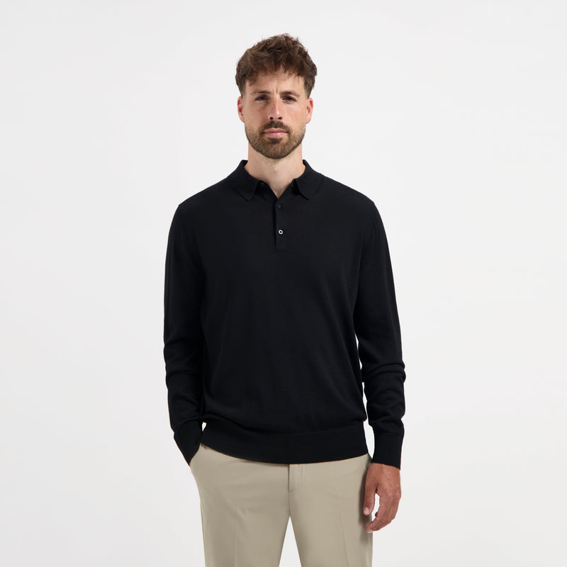 Polo Long Sleeve 100% Merino - Basalt Black