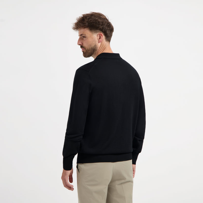 Polo Long Sleeve 100% Merino - Basalt Black