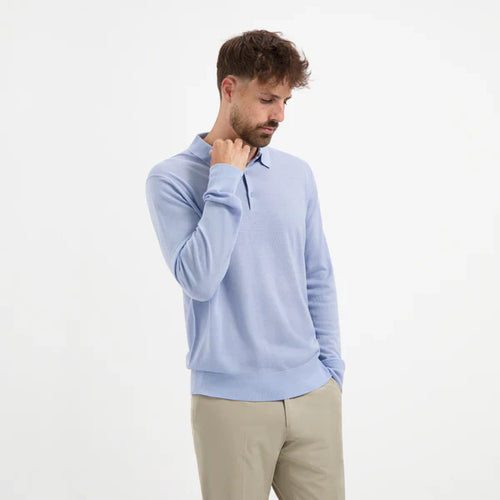 Polo Long Sleeve 100% Merino - Alpine Blue