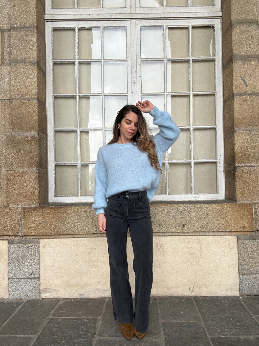 Gaia ice blue mohair and wool knit