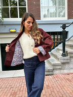 Edith Trench Jacket In Liberty Cotton Burgundy