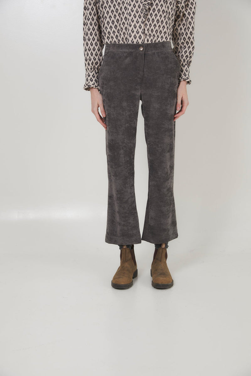 Pantalon Trompette Velours Côtelé Gris