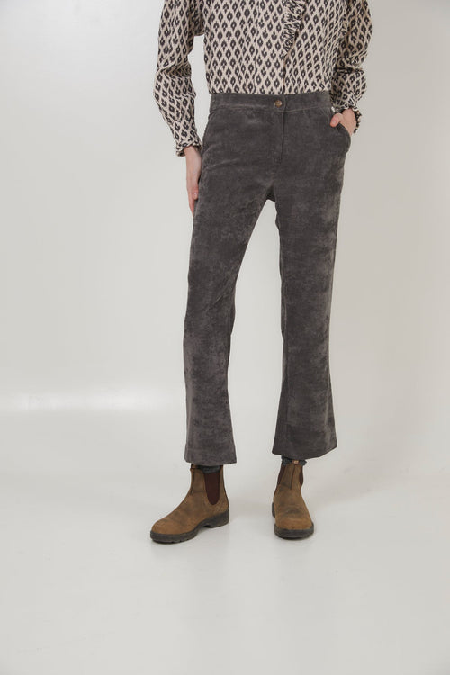 Pantalon Trompette Velours Côtelé Gris