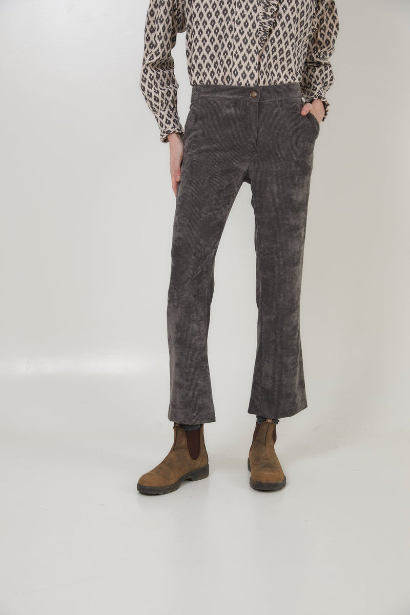 Pantalon Trompette Velours Côtelé Gris