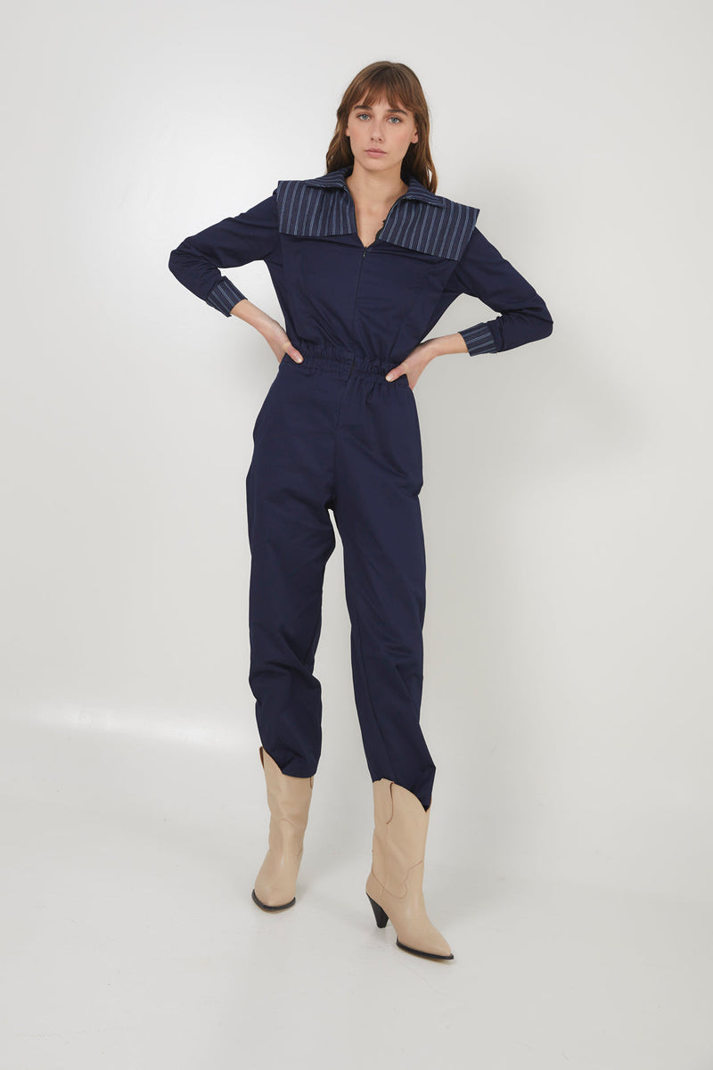 Combinaison Fonti Rayé Denim Bleu