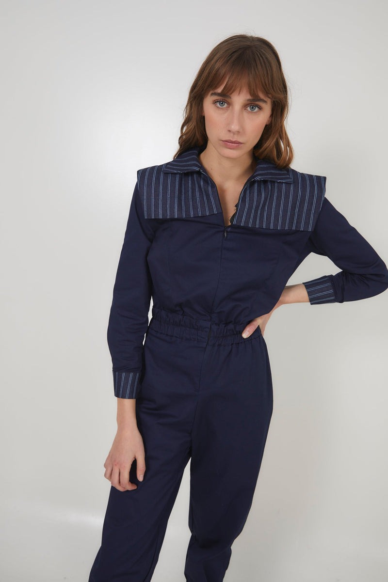 Combinaison Fonti Rayé Denim Bleu