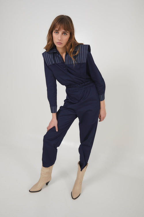 Combinaison Fonti Rayé Denim Bleu