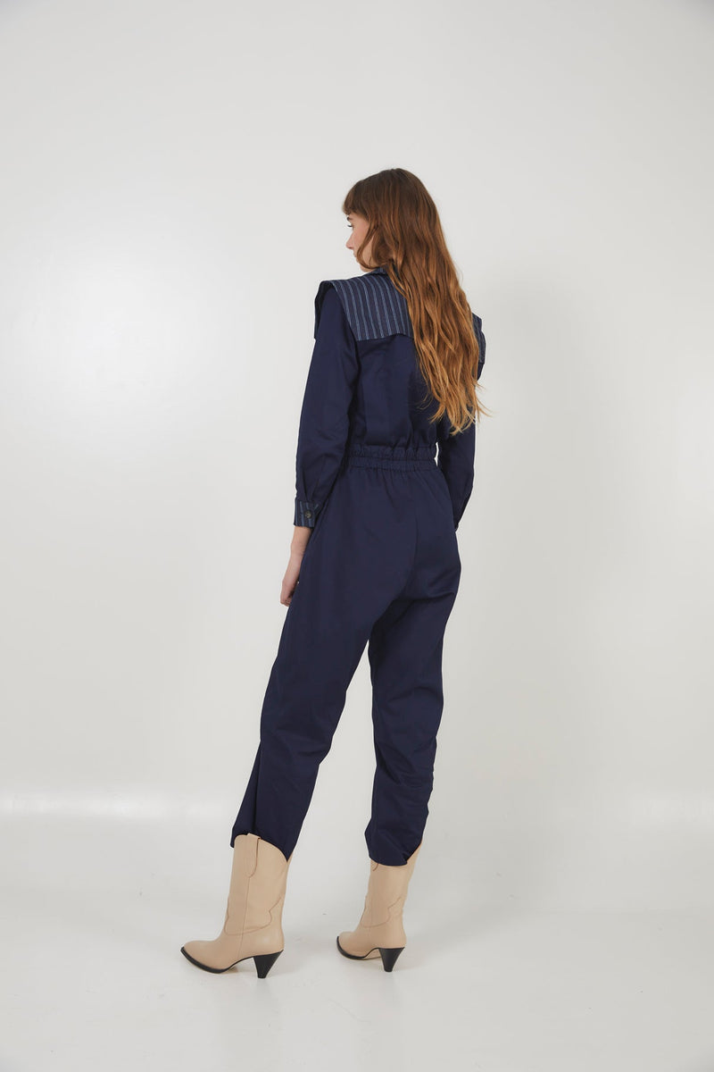 Combinaison Fonti Rayé Denim Bleu
