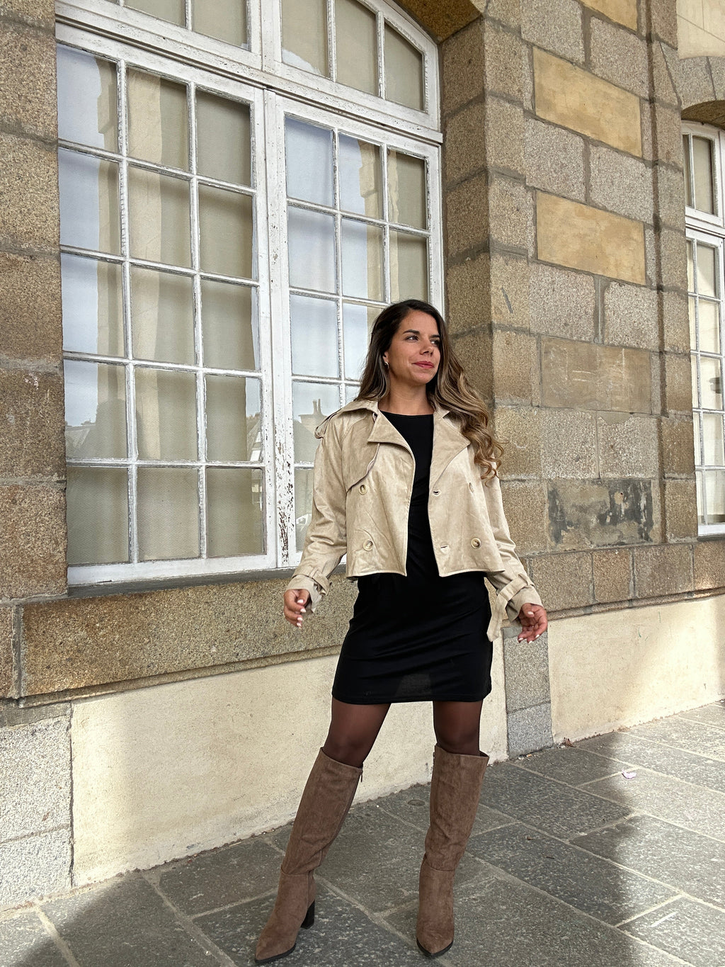 Chaqueta efecto antelina Jihane beige