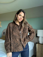 Veste En Jean Céleste Léopard Marron