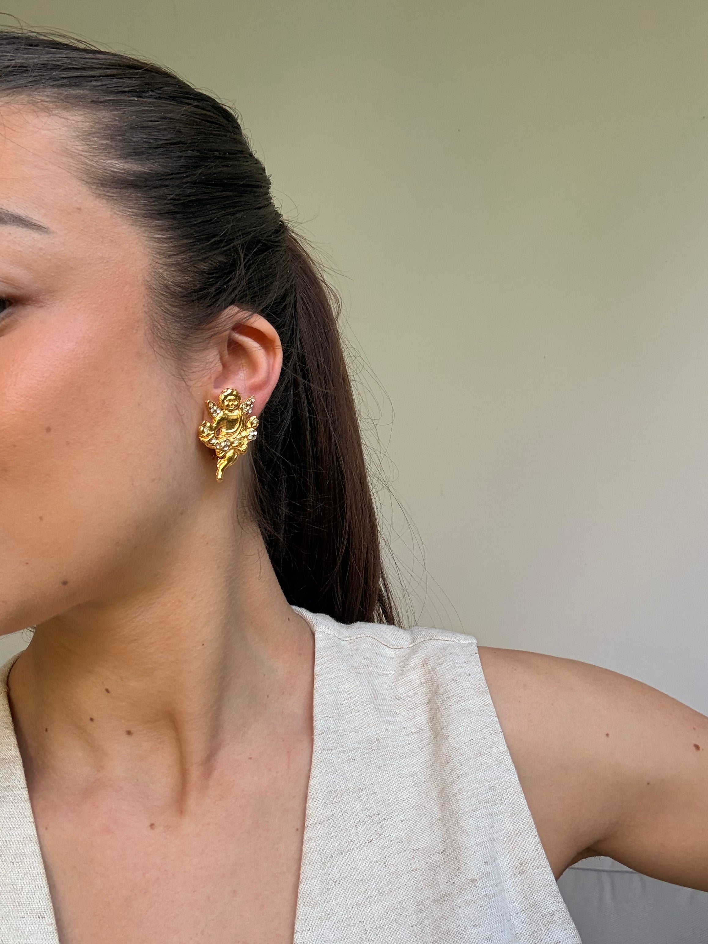Pendientes Sonia Rykiel Vintage - Ángeles Adornados Con Strass