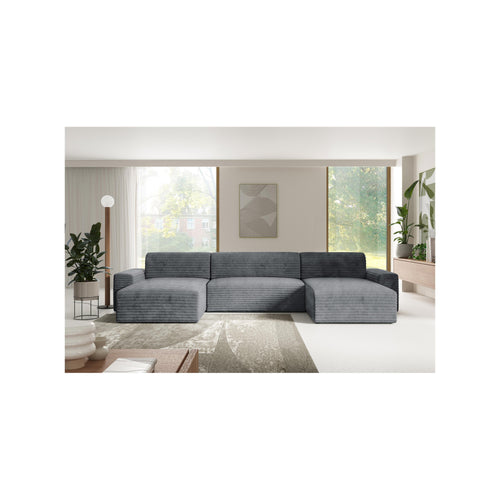 Canapé D'Angle Convertible 5 Places - Eden - Velours Gris Clair