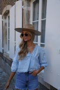 Blouse Brodée Cathy - Bleue