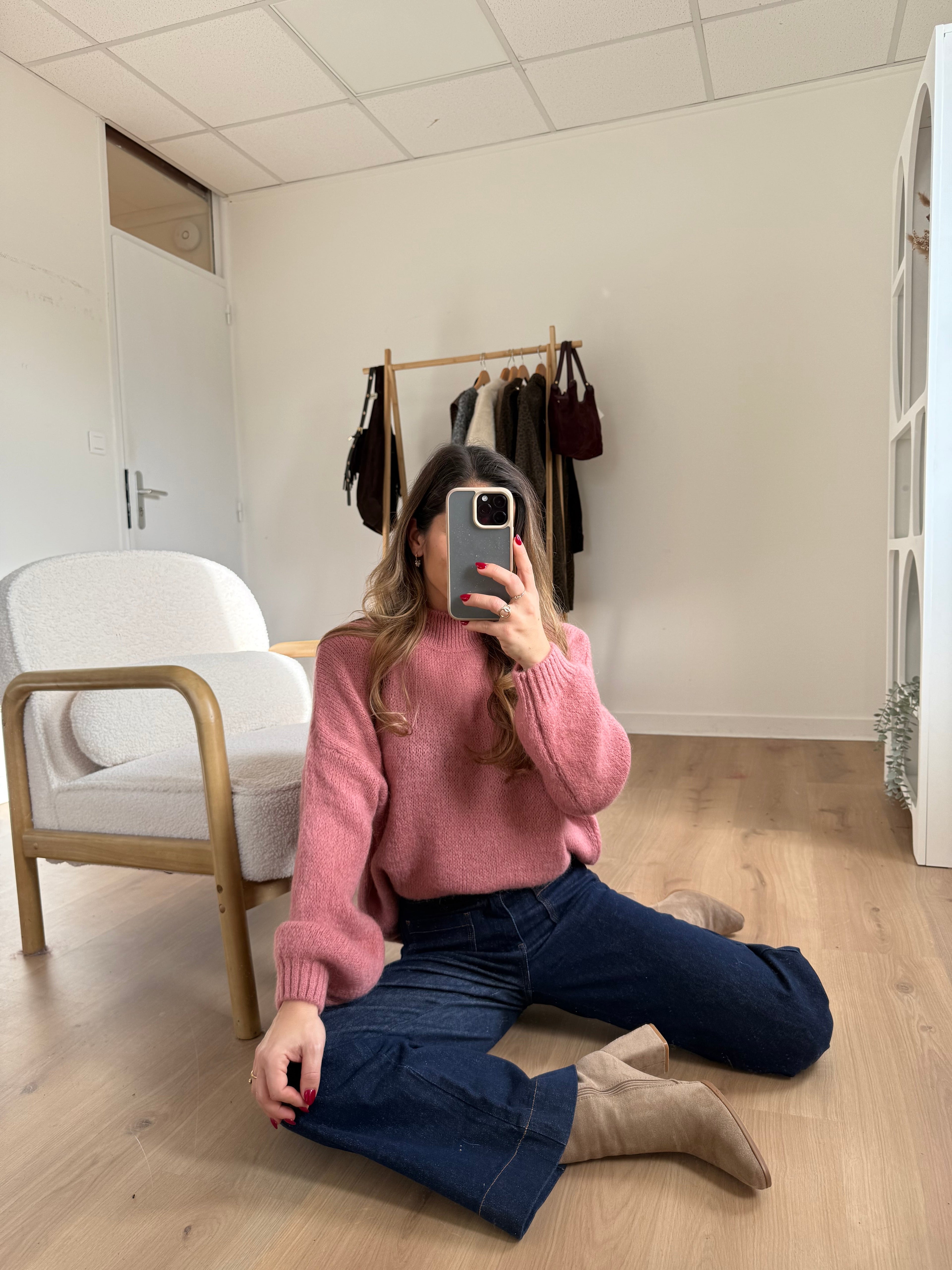 Pull En Maille À Col Rond Hortense Vieux Rose