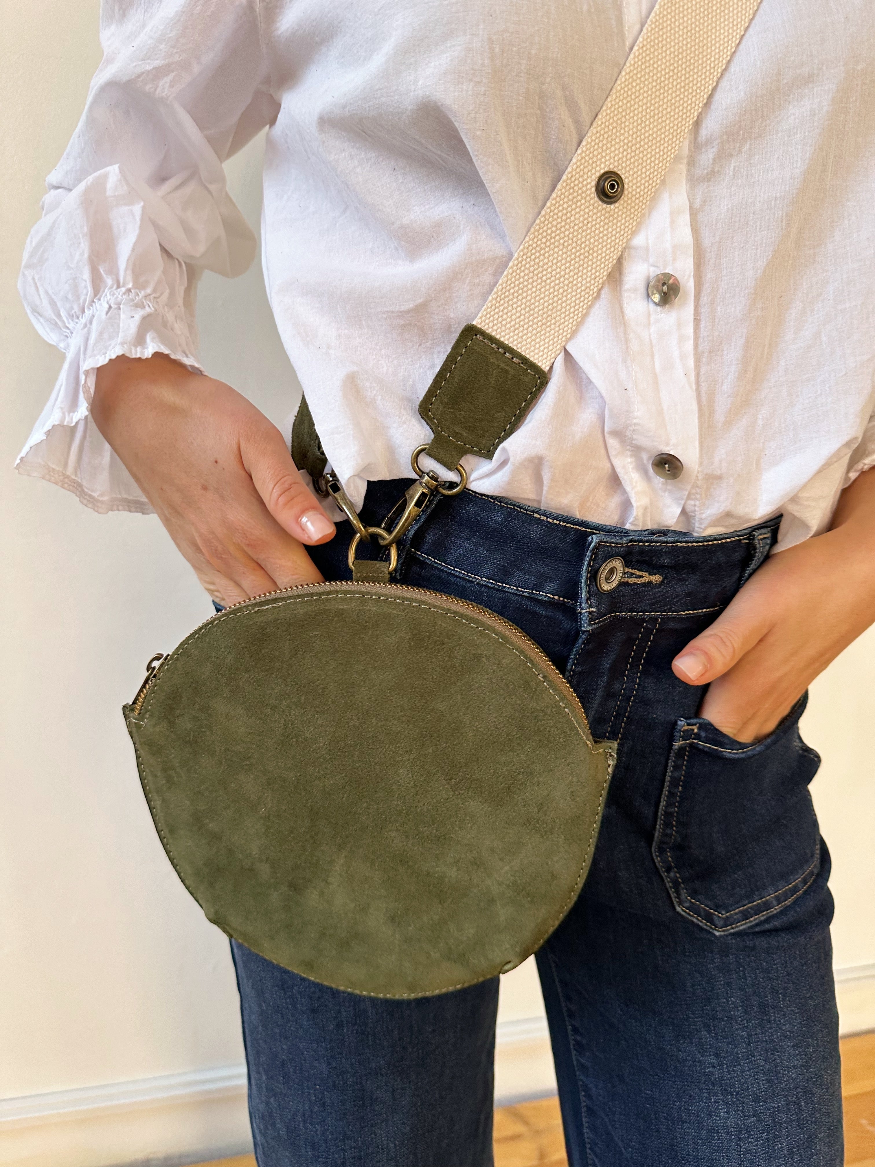 Macarena Shoulder Bag In Khaki Suede