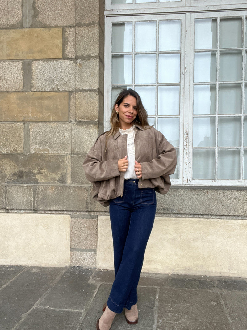 Veste Effet Suédine Léonie Taupe