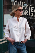 Astrid Blouse Mao Collar Beige Stripe