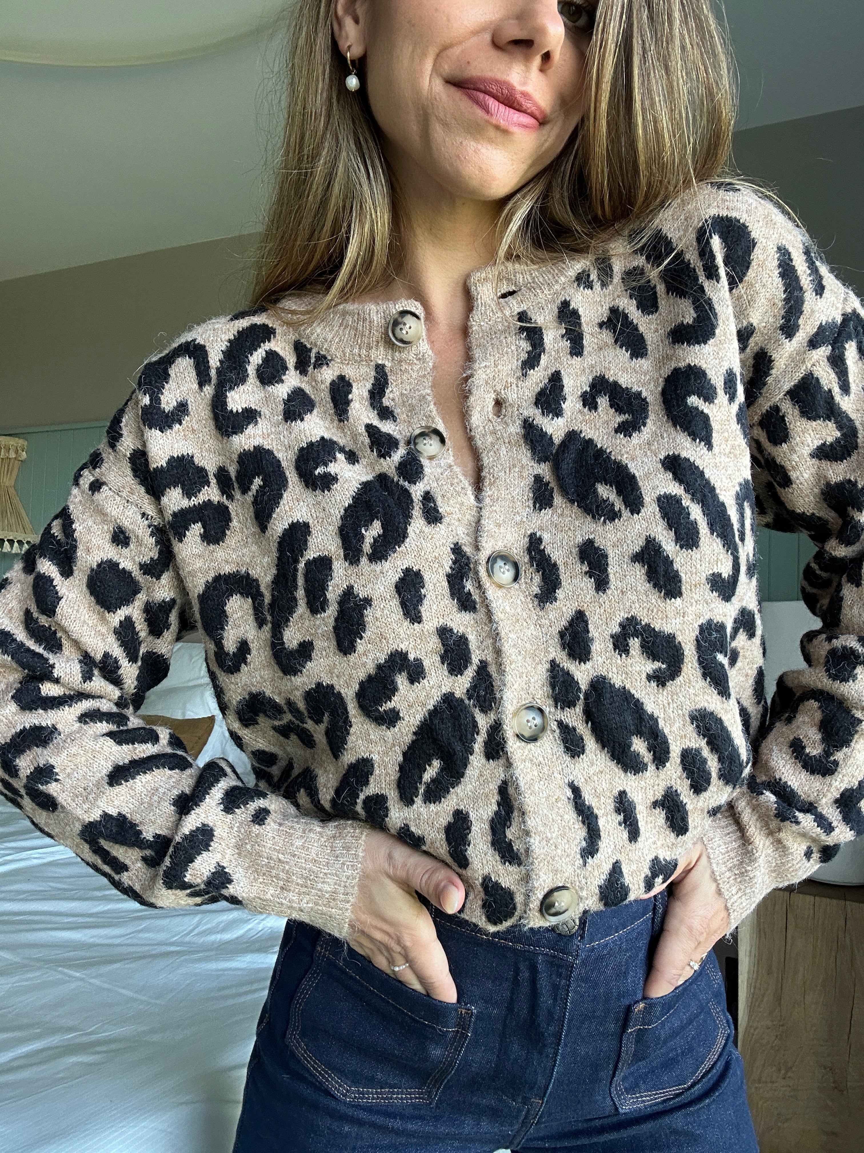 Cárdigan de leopardo beige Camille