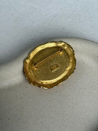 Broche Poggi Vintage - Cabochon Noir Et Monture Dorée Texturée