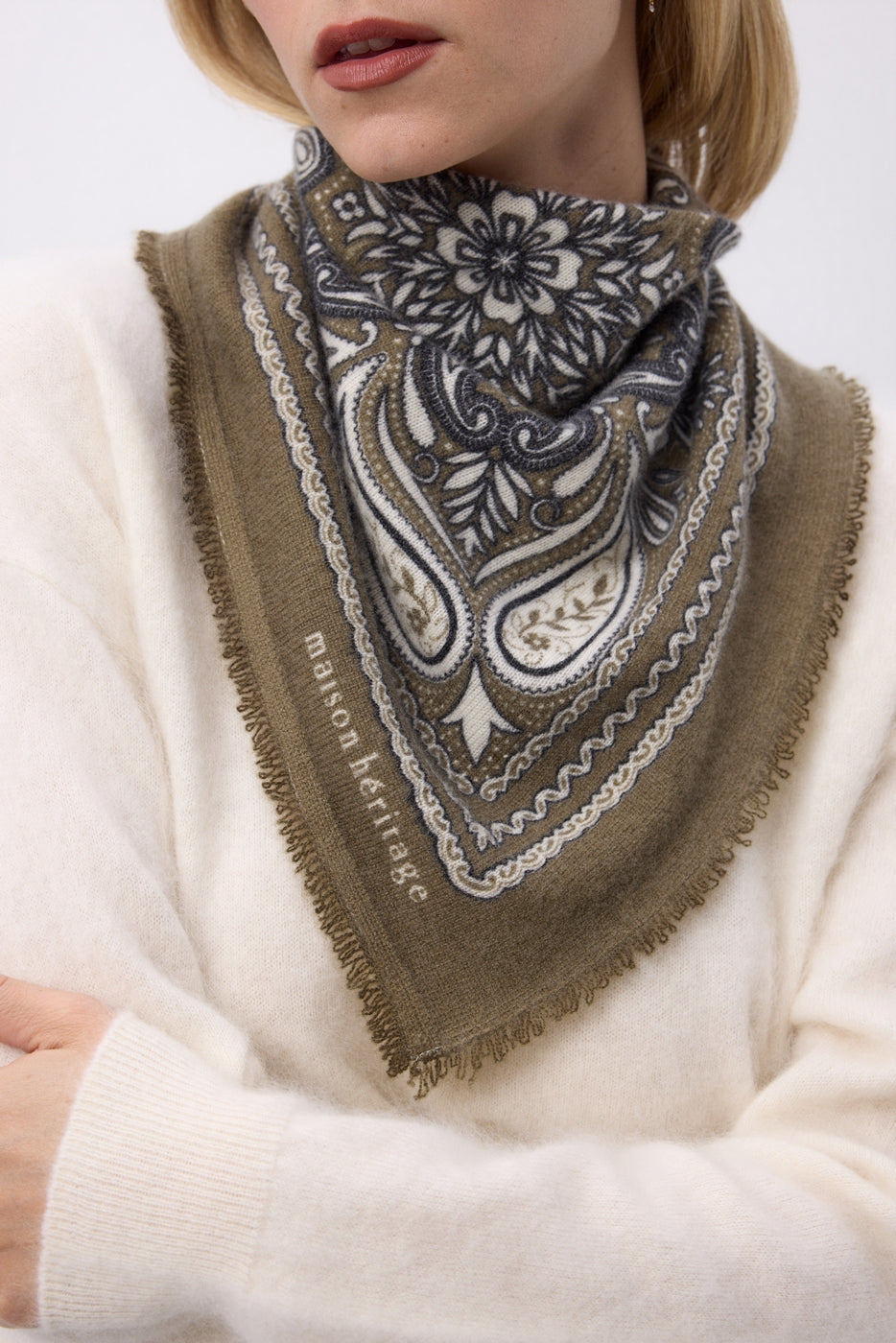 Petit Bandana Efi - Vert Khaki Blanc - Femme
