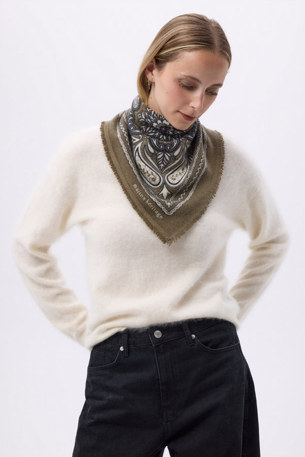 Petit Bandana Efi - Vert Khaki Blanc - Femme