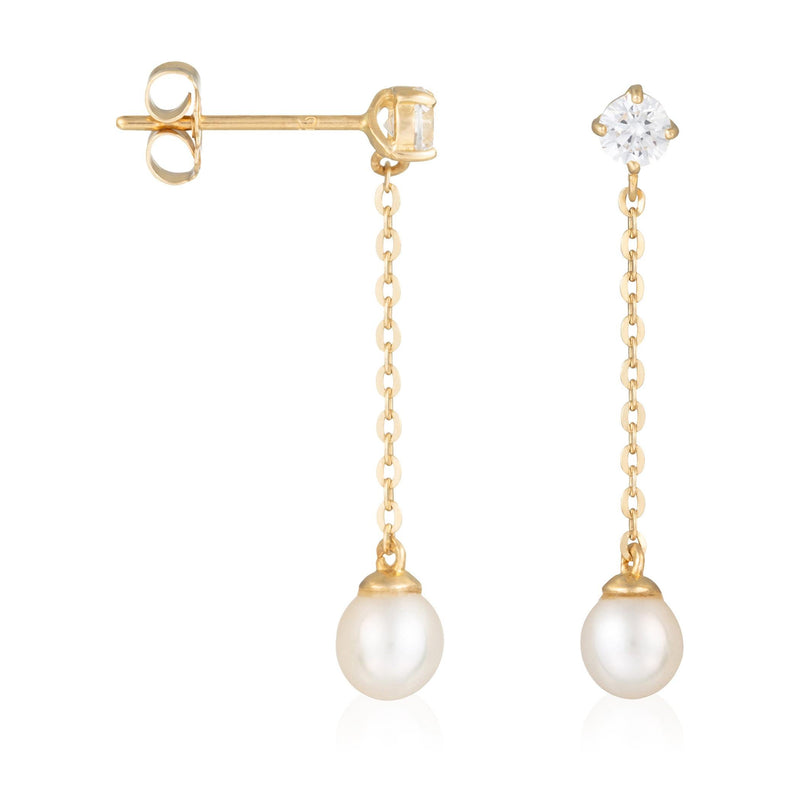 Boucles D'Oreilles "Moana Pearl"Or Jaune 375/1000 Et Zirconium