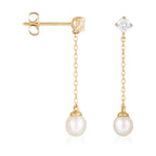 Boucles D'Oreilles "Moana Pearl"Or Jaune 375/1000 Et Zirconium