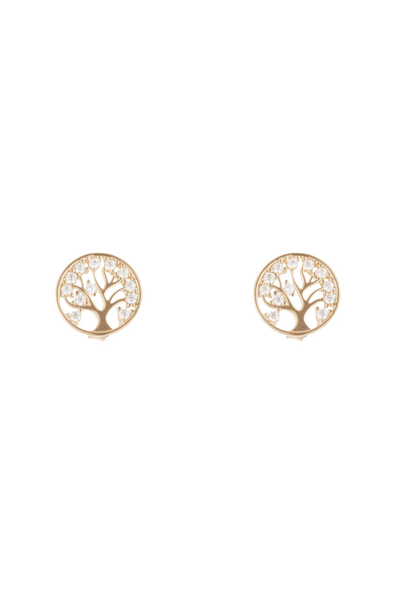 Boucles D'Oreilles " Arbre De Vie" Or Jaune 375/1000 Et Zirconium