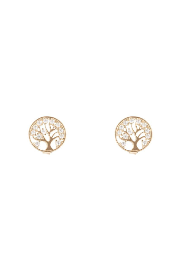Boucles D'Oreilles " Arbre De Vie" Or Jaune 375/1000 Et Zirconium