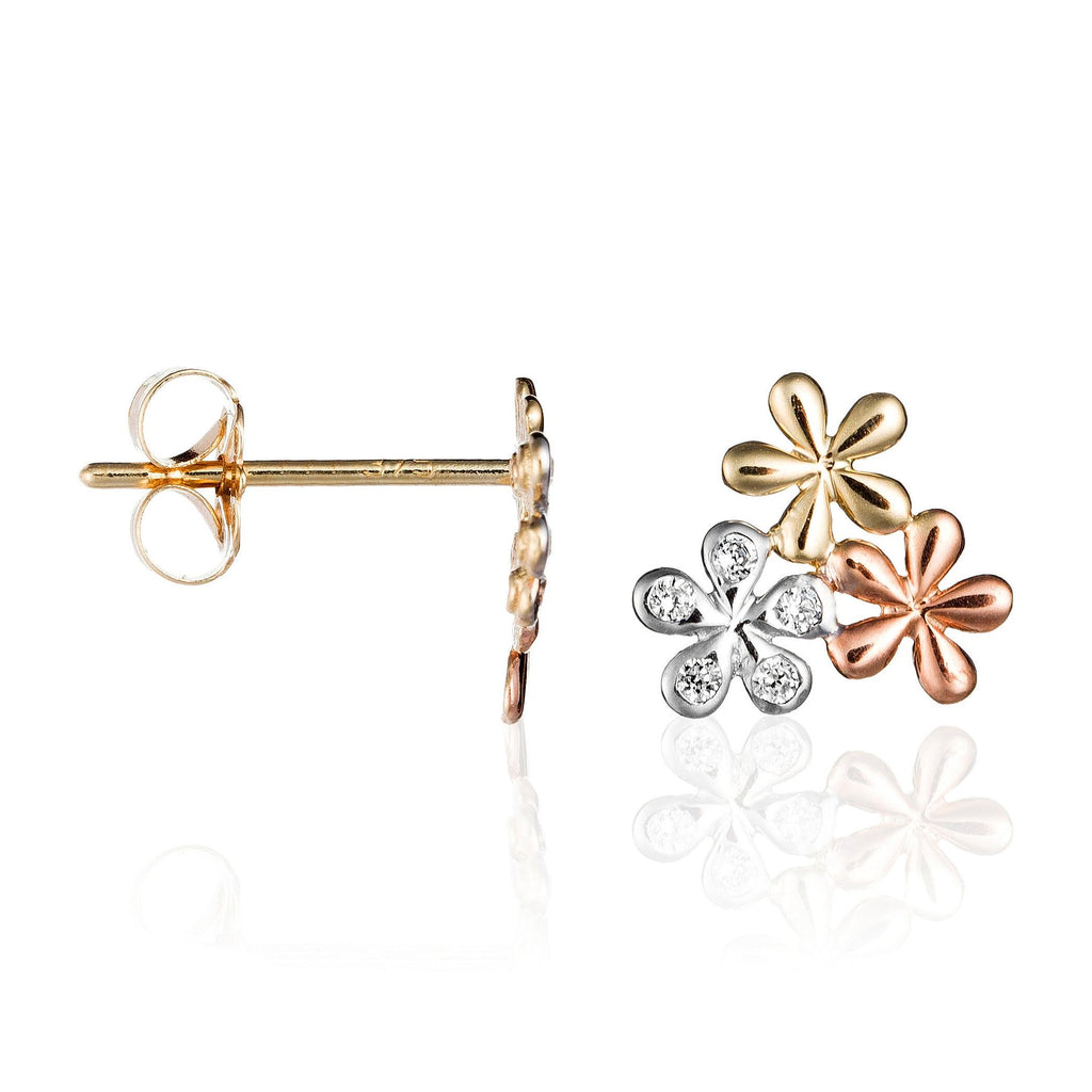 ‘Minis Fleurs’ Earrings in 9-Carat White, Yellow and Rose Gold and Zirconium