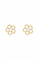 Boucles D'Oreilles "Fleuries" Or Jaune 375/1000 Et Zirconium
