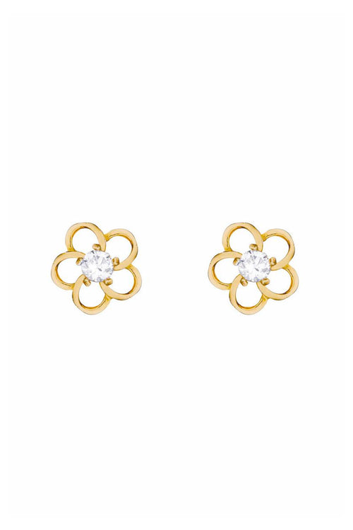 Boucles D'Oreilles "Fleuries" Or Jaune 375/1000 Et Zirconium