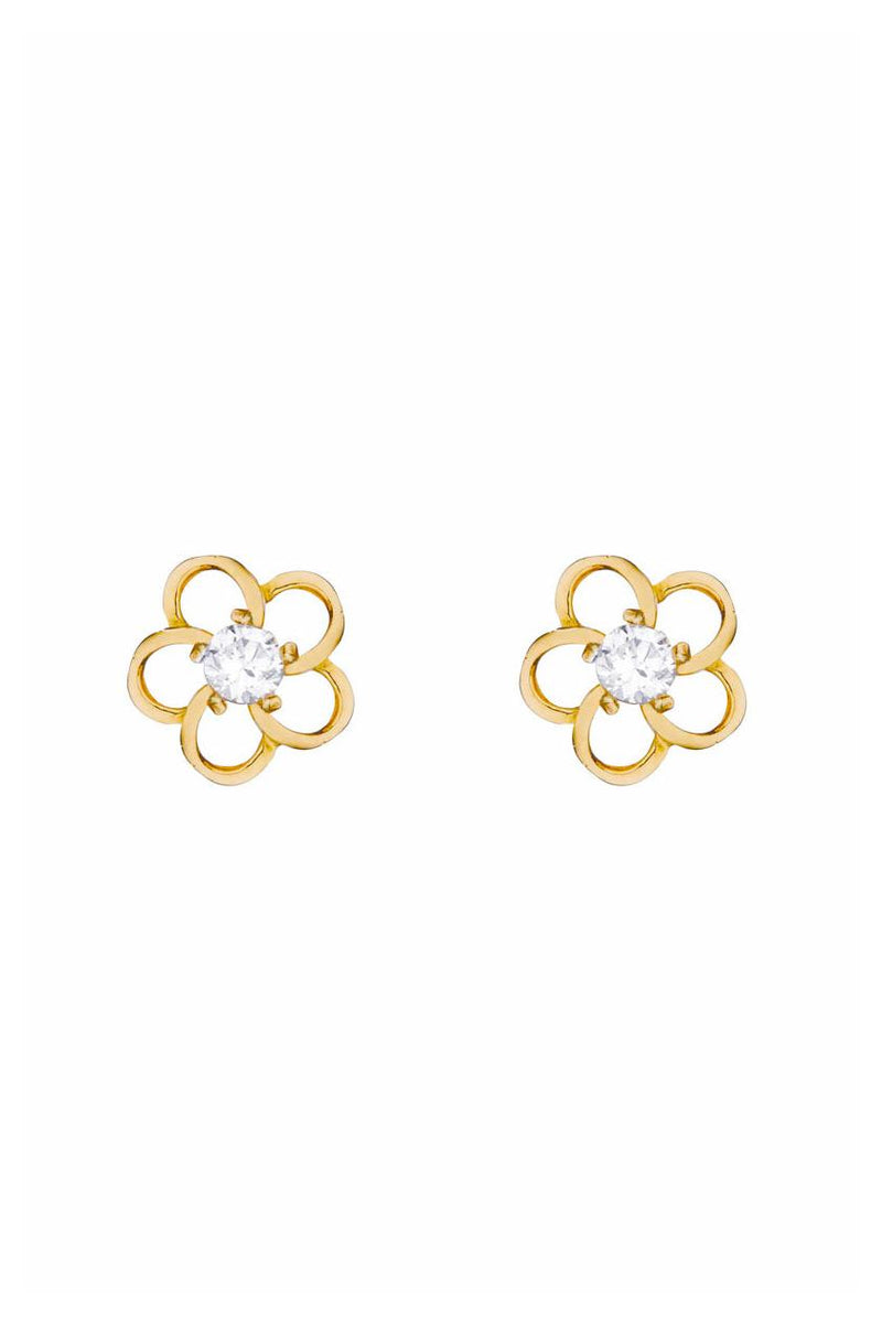 Boucles D'Oreilles "Fleuries" Or Jaune 375/1000 Et Zirconium