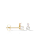 Boucles D'Oreilles "Uni" Perles Blanches Et Zircos, Or Jaune 375/1000