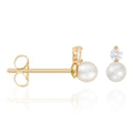 Boucles D'Oreilles "Uni" Perles Blanches Et Zircos, Or Jaune 375/1000
