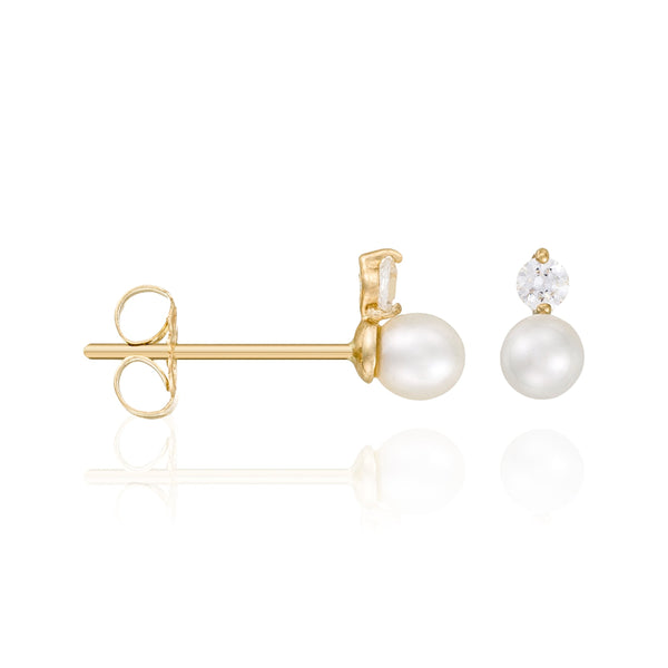 Pendientes "Uni" - Oro Amarillo 375/1000 Perla Blanca