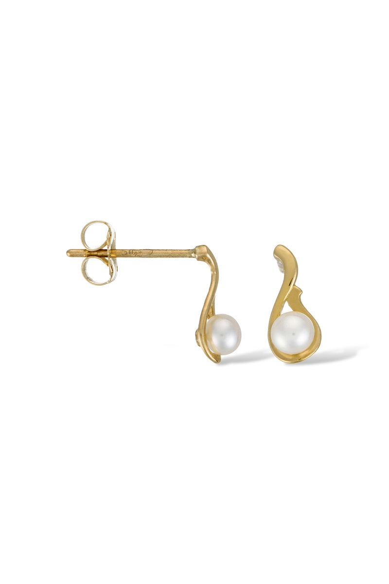 Boucles D'Oreilles "Goutte Perlée" Or Jaune 375/1000 Perle Blanche
