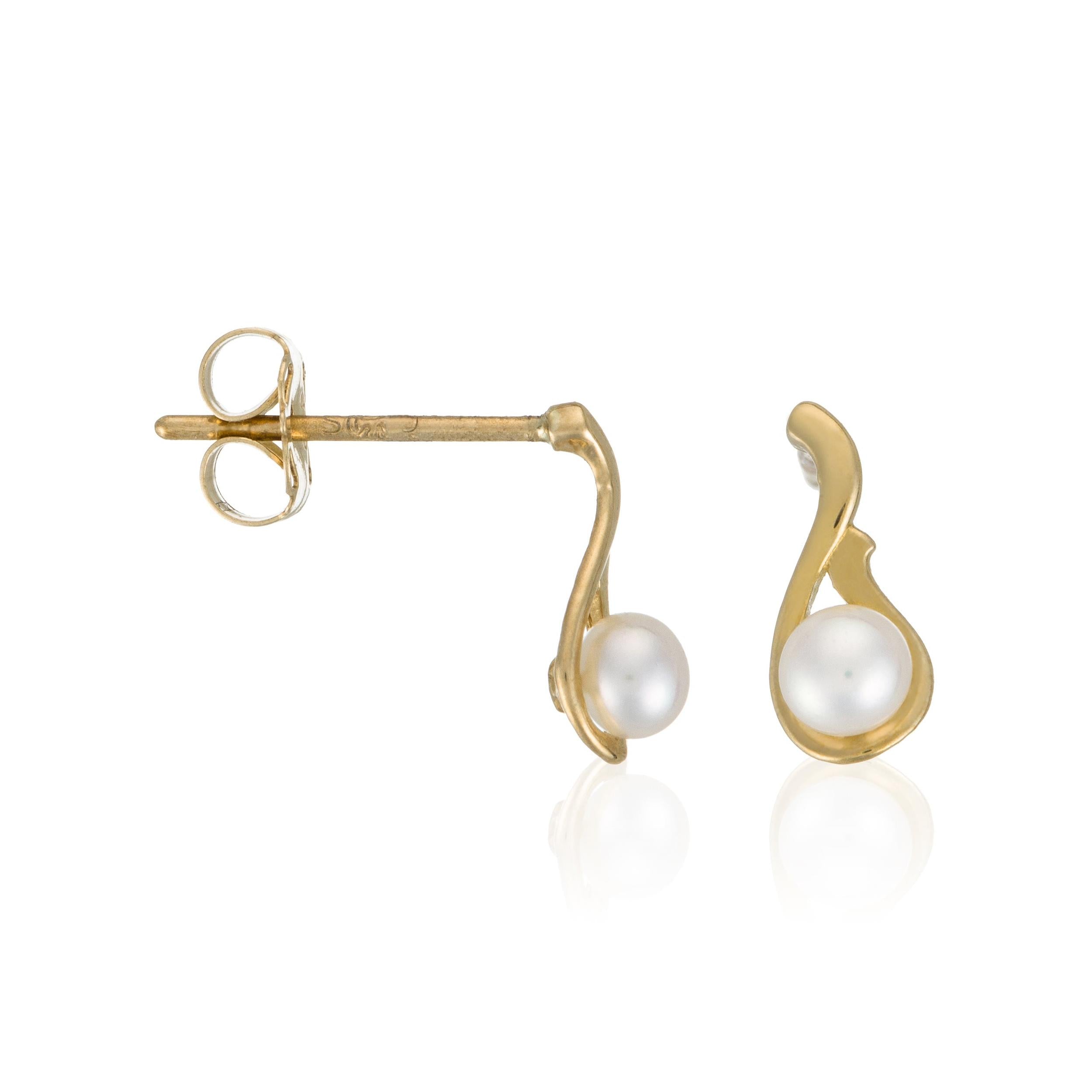 "Beaded Drop" Earrings in 375/1000 Yellow Gold with White Pearl