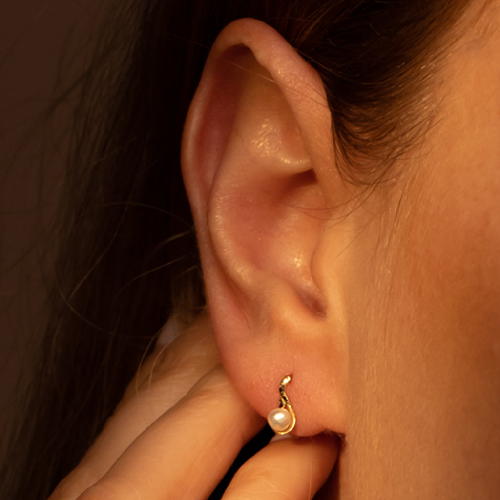 Boucles D'Oreilles "Goutte Perlée" Or Jaune 375/1000 Perle Blanche