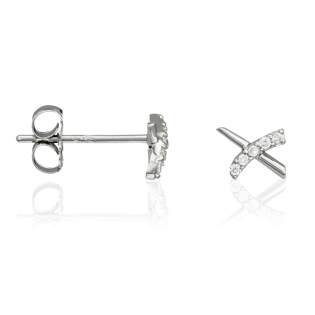 Boucles D'Oreilles "Croisillons" Or Blanc 375/1000 Et Zirconium