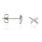 Boucles D'Oreilles "Croisillons" Or Blanc 375/1000 Et Zirconium